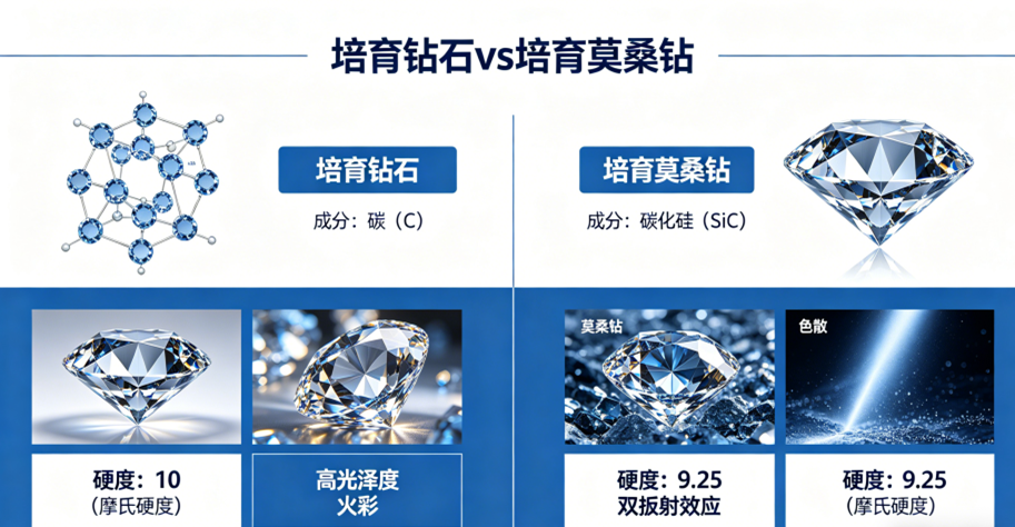 培育钻石 vs 培育莫桑钻核心区别